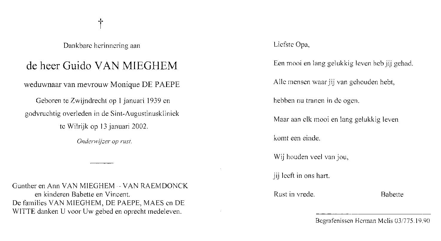bidprent G Van Mieghem