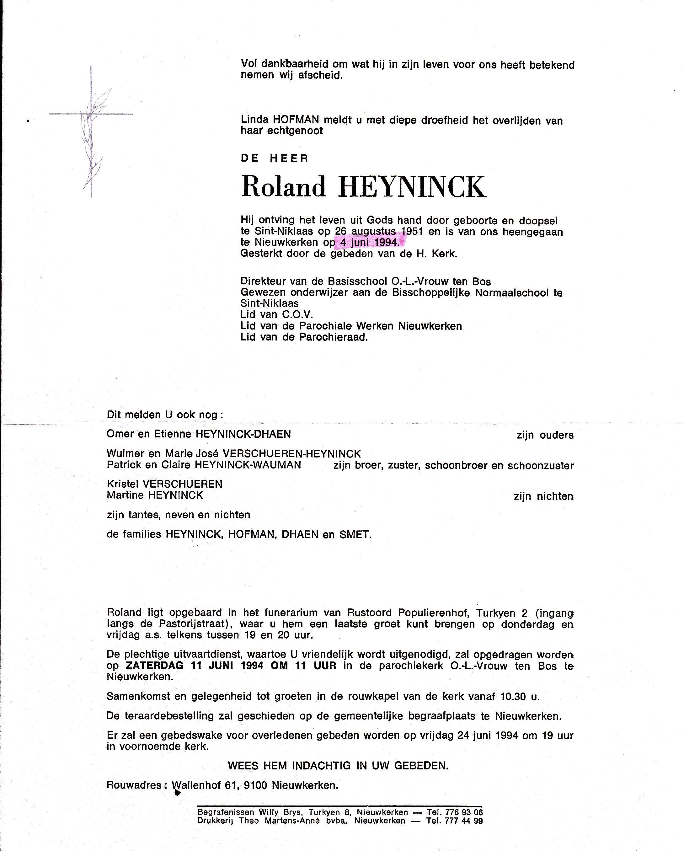 doodsbrief R. Heyninck